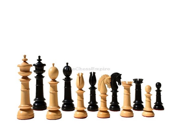 Combo of Reproduced 90s French Chavet Championship Tournament Chess Pieces  V2.0 in Ebonized / Box Wood - 3.6 King with Wooden Chess Board & Storage