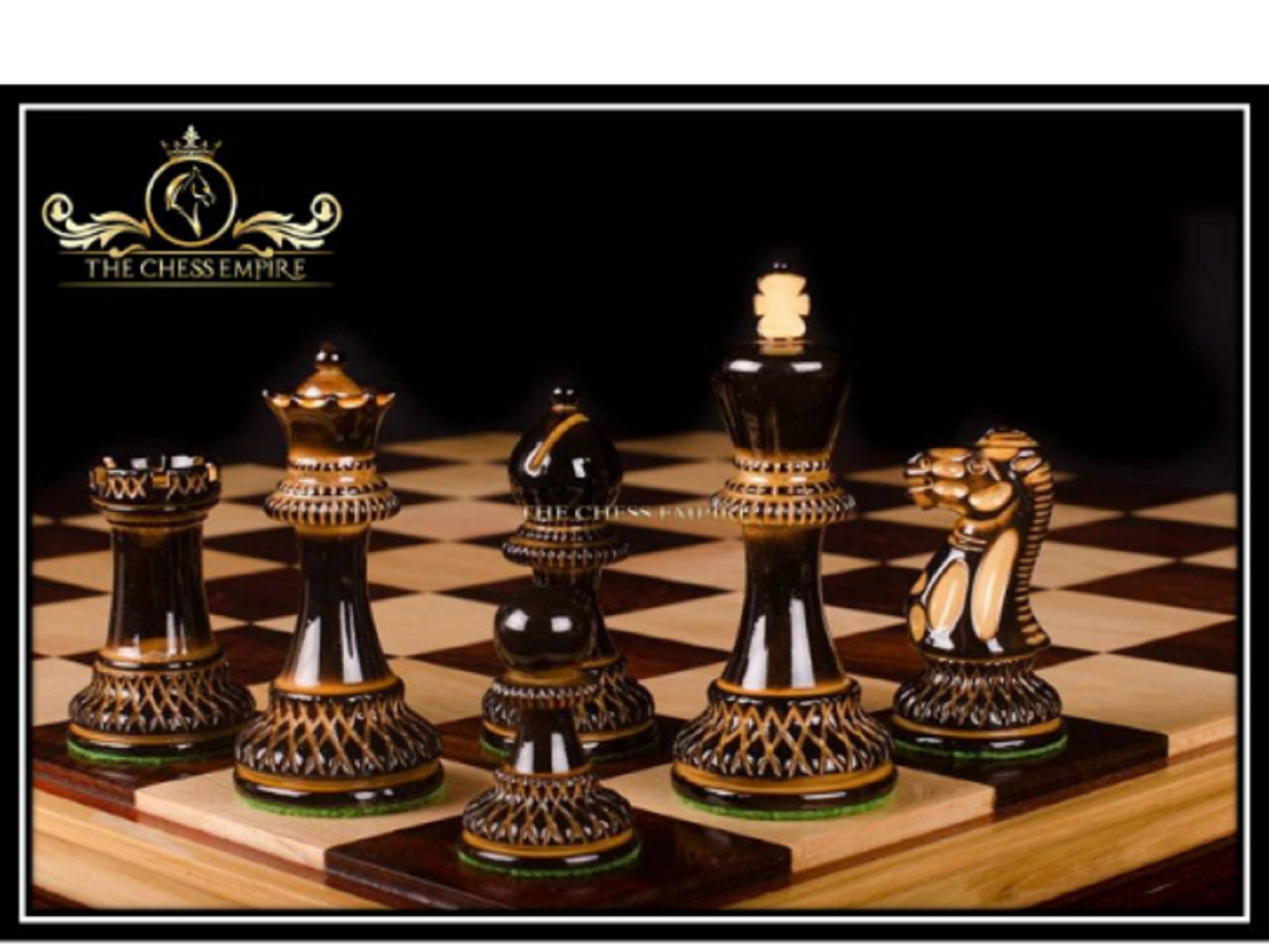  The Chess Empire-The French Lardy 3.75 Boxwood & Acacia  Staunton Wood Chess Pieces only Set : Toys & Games