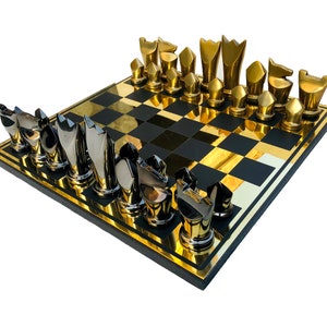 The Egyptian Series complete metal chess set 3.25&quot; king with 14&quot; x 14&quot; Aluminum Chess board luxury metal chess set--The Chess Empire