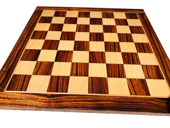 19" Wooden Large Chess Board Black Ebony Wood & Maple with 2" Sq Hand Carved 