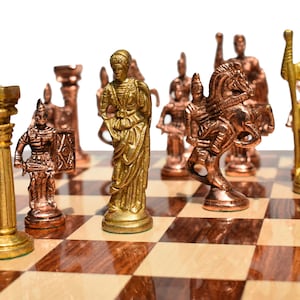 The Roman Art Series luxury brass metal Chess set 3.25&quot; chess pieces with 16&quot; Square Chess Board complete luxury chess set--The Chess Empire