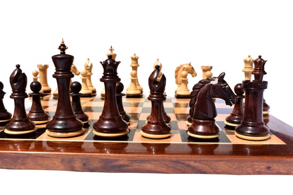 German Knight Plastic Chess Set Brown & Natural Wood Grain Pieces