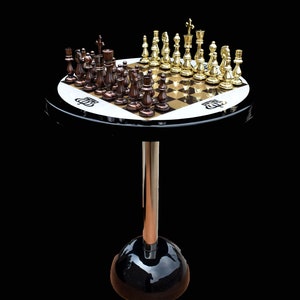 The Executive Series Brass Chess table 21 1/2&quot; with 4.25&quot; King Handcrafted Brass Chess Pieces meal chess set--The Chess Empire