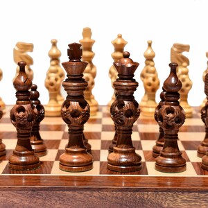 The Concentric Ball Series luxury wood chess pieces Boxwood & Sheesham 5" King chess pieces---The Chess Empire