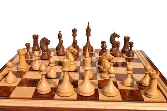  The Chess Empire-The French Lardy 3.75 Boxwood & Acacia  Staunton Wood Chess Pieces only Set : Toys & Games