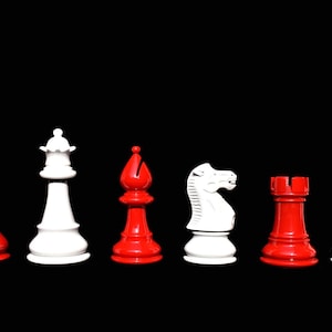 Classic Series Staunton chess pieces Boxwood White & Red Lacquered 3&quot; King weighted luxury wood Staunton chess pieces-The Chess Empire