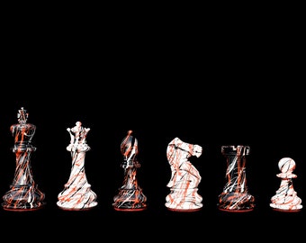 The Zebra Series luxury chess pieces 4" King  Boxwood Lacquered White & Black luxury staunton wood chess pieces--The Chess Empire