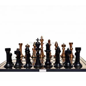 New York Tower Aluminum metal complete luxury chess set 4.75&quot; king with 16&quot; chess board Cooper & Black Coated chess set--The Chess Empire