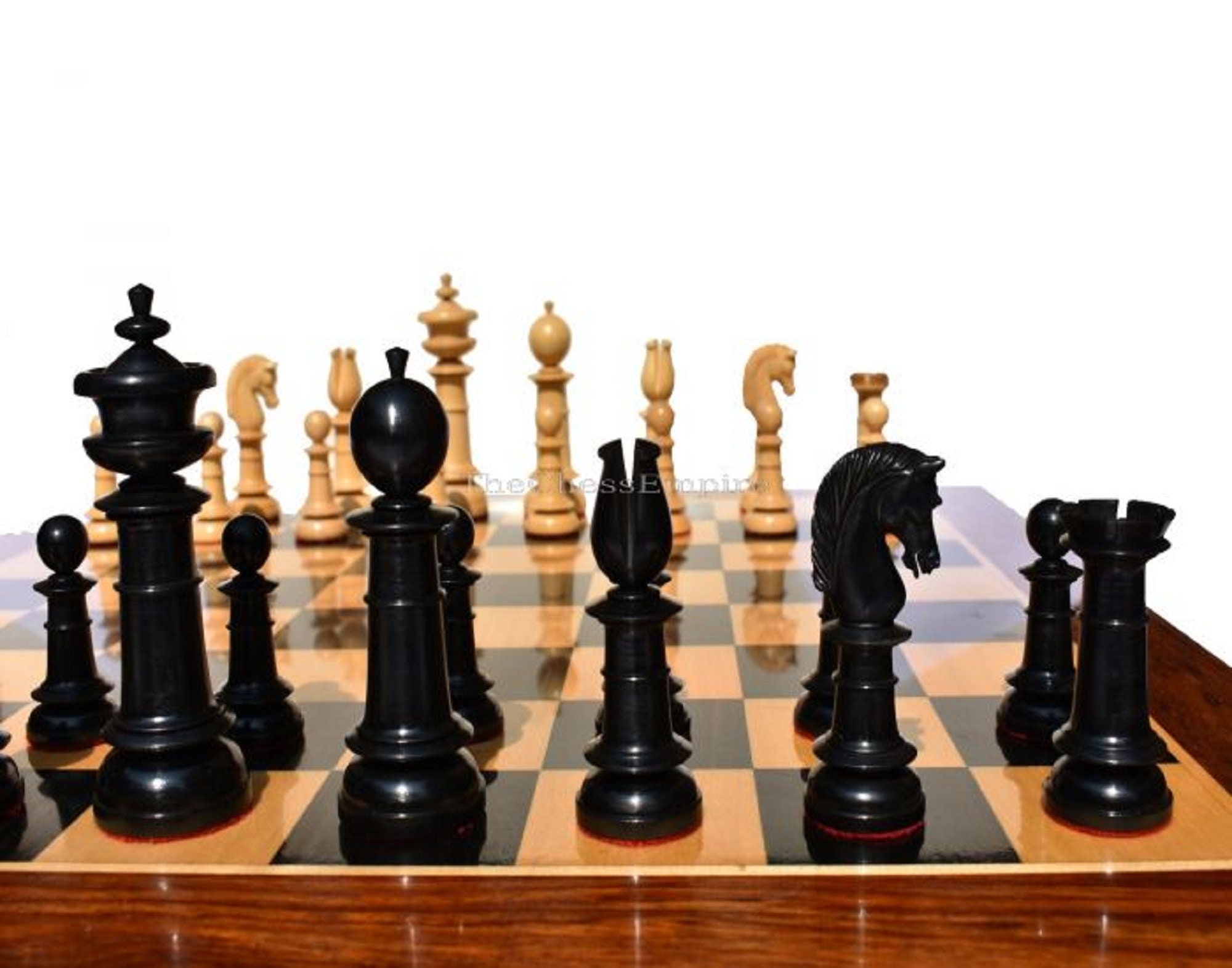 Combo of Reproduced 90s French Chavet Championship Tournament Chess Pieces  V2.0 in Ebonized / Box Wood 