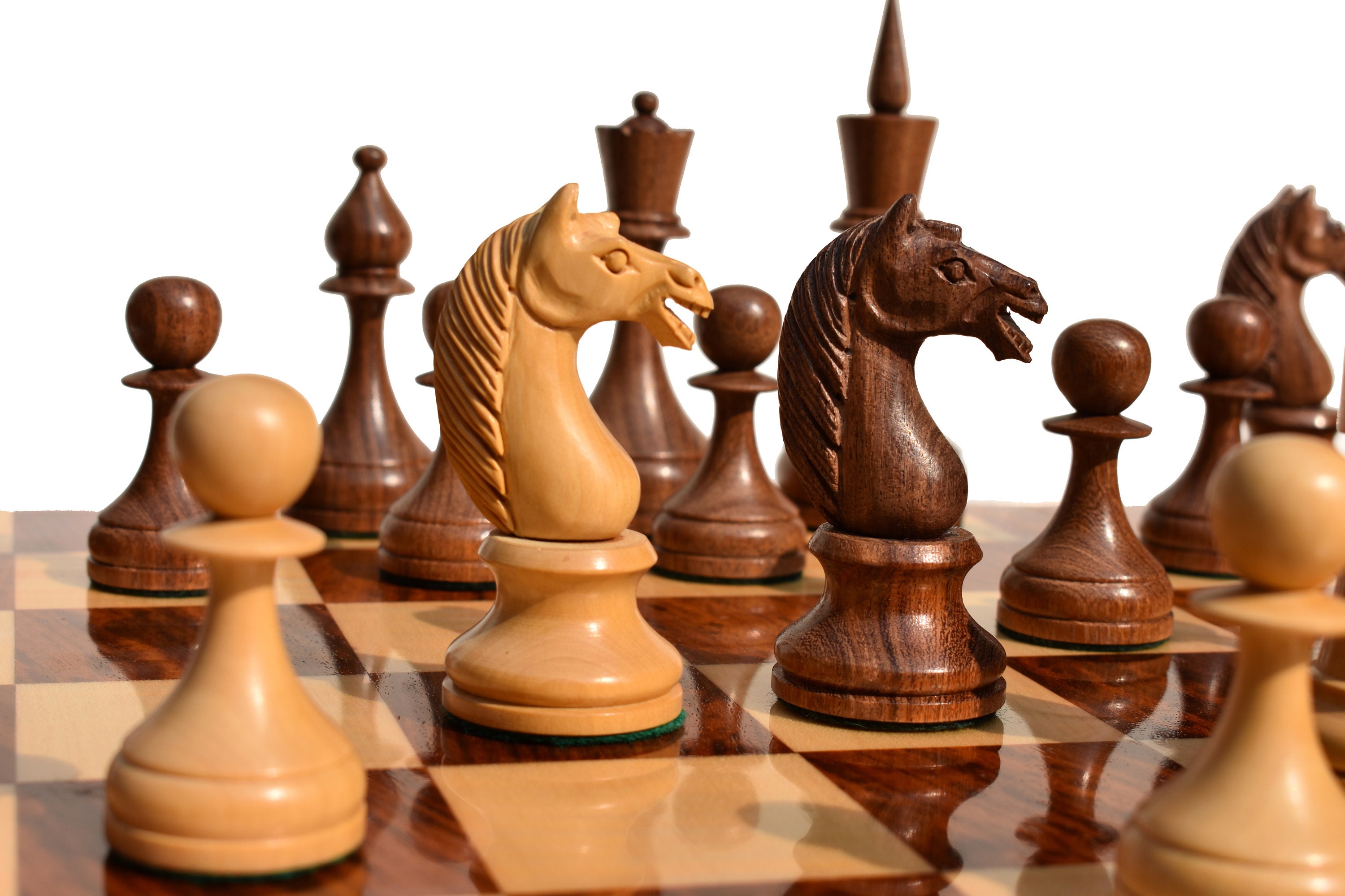 The Chess Empire-The French Lardy 3.75 Boxwood & Acacia  Staunton Wood Chess Pieces only Set : Toys & Games