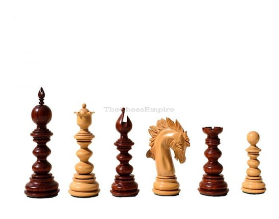 Heritage Design 4.4 inch Chess Pieces in African Padouk Wood and Box Wood 