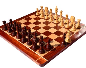 St petersburg series combo complete chess set Boxwood & Padauk 4.4&quot; King with 2.25&quot; Square chess board luxury chess set-The Chess Empire