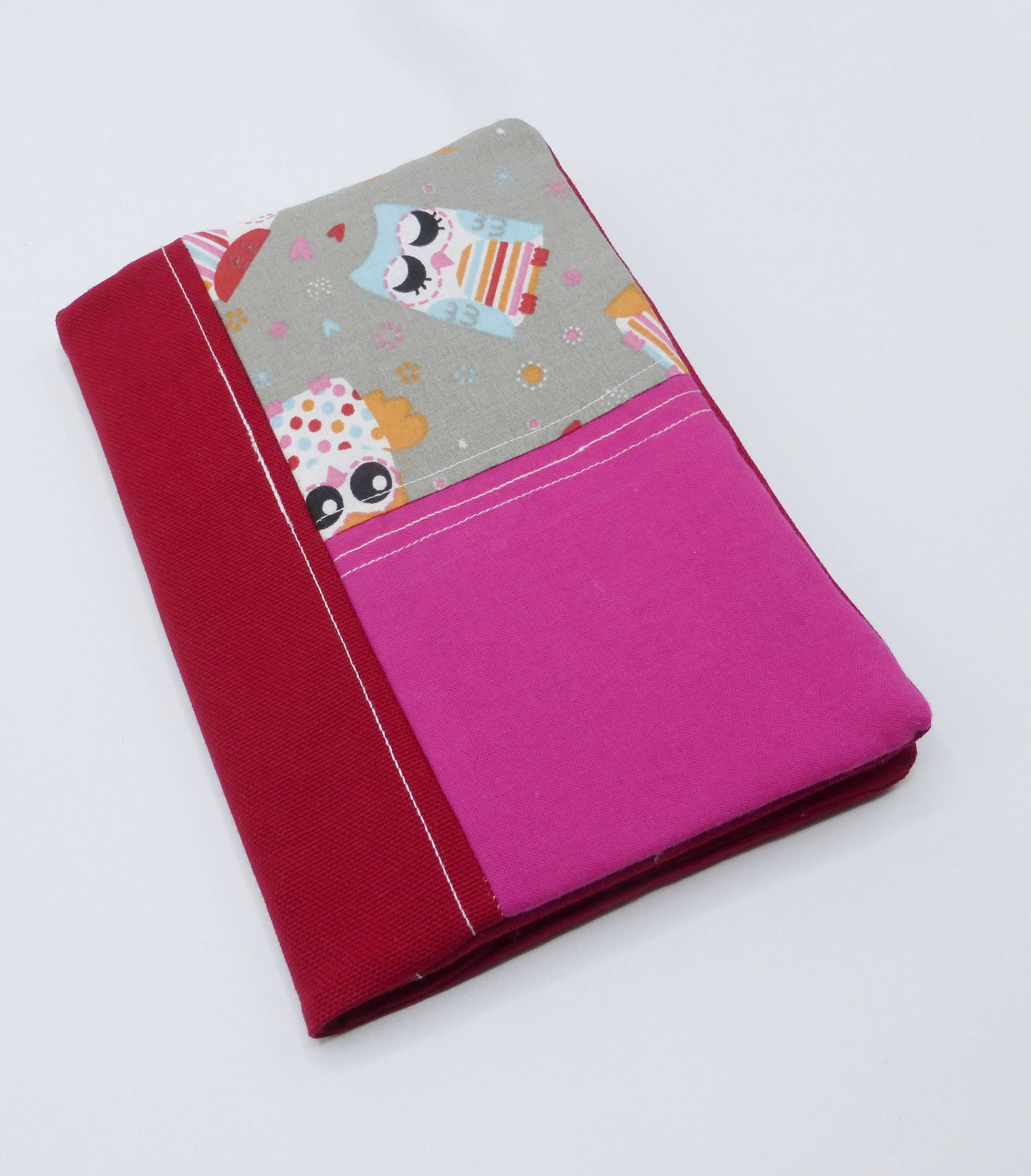Carnet 13.5x18cm Chouettes Rouge et Fuchsia en Coton
