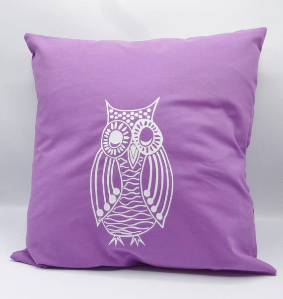 Purple Owl Pillow In Cotton And Linen Etsy