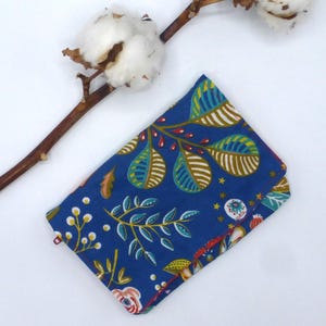 Portefeuille, porte monnaie, porte cartes fleurs multicolores rouge bleu roy  en coton
