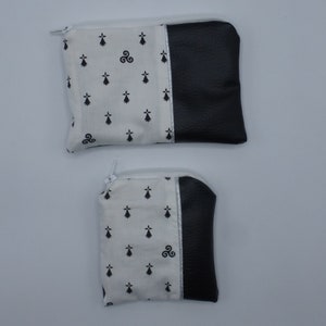 Petit porte monnaie, Grand porte monnaie, Bretagne, triskells, hermines, fond blanc, noir, blanc, argenté, en coton et simili cuir