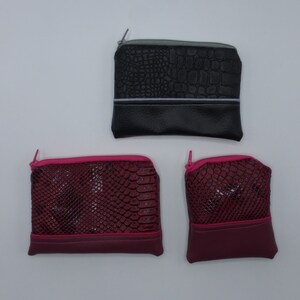 Petit porte monnaie, Grand porte monnaie, crocodile noir bordeaux, en coton et simili cuir 2 modèles