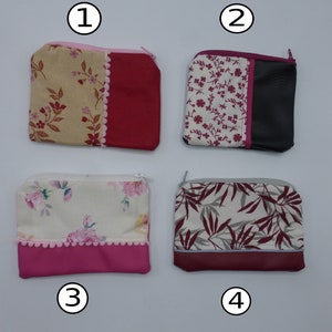 Grand porte monnaie rouge rose bordeaux fleurs feuilles en coton et simili cuir 4 modèles