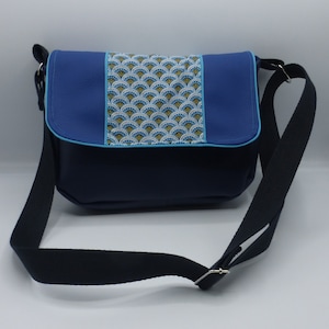 sac à bandoulière bleu marine bleu roy bleu turquoise éventails japonais en coton et simili cuir petit format