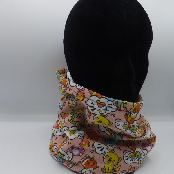 Snood motif kawaii manga style japonais en coton et polaire fille garçon enfant 3 4 5 6 7 8 9 10 11 12 ans