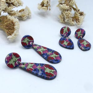 Multicolored stained glass kaleidoscope earrings in polymer clay and stainless steel