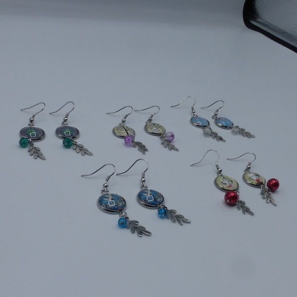 boucles d'oreilles pendantes en cabochon de verre kaléidoscope arbre de vie poissons carpes koï oiseaux grues coeur en cage 5 modèles