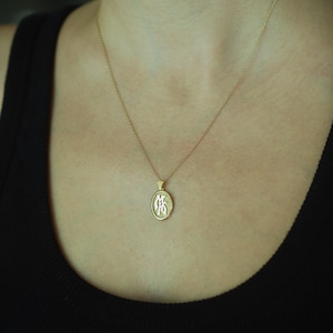Mini Oval Monogram Necklace -14k Solid Gold Personalized Initial Pendant, Custom Gold Necklace, Gift for her