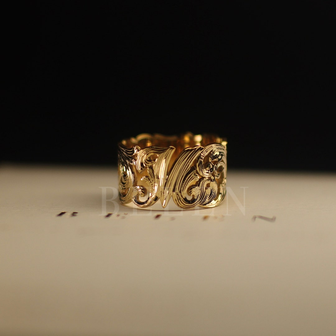 14K Gold Vintage Ring With Hand Engraved Design, Custom Desing Women