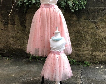 tulle skirt, mommy and me outfits, mothers day gift, matching mother daughter outfits, pink tulle pearl skirt, tutu skirt, mommy and me