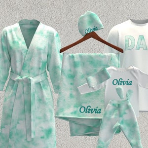 Mint Green Tie Dye Matching  Coming Home Set,  Swaddle Hospital Set, Maternity Robe,  girl gift, Maternity  Shower Gift