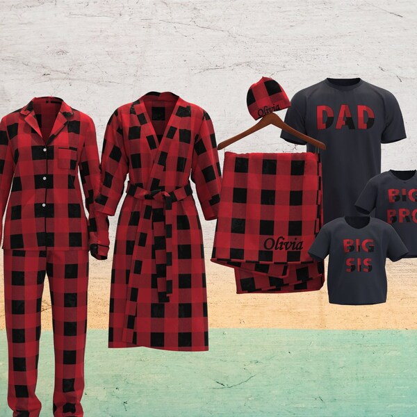 Red Buffalo Plaid Delivery Matching Robe Pyjama and Swaddle Set,  Swaddle Hospital Set, Maternity Robe,  coming home,  Shower