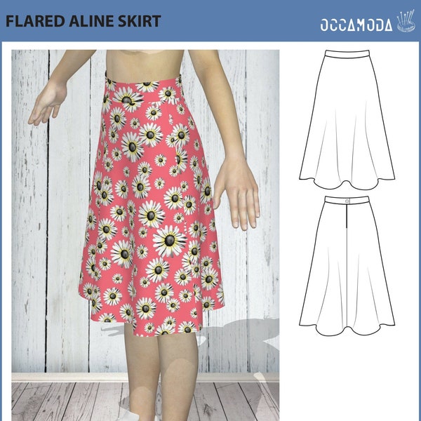 Skirt Pattern, Basic Aline Skirt, Size(US 4&6 and 8)(UK 8,10 and 12) , Pdf Sewing Pattern, Instant Download, Sewing Tutorial, Print at Home