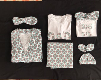 Mommy Daddy and Me Hospital Set, Floral Matching Hospital Set, Maternity Robe and Swaddle Set, New Mom Gift, Delivery Robe, Hospital Robe