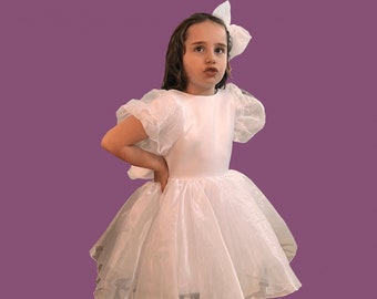 Robe de demoiselle d'honneur, première communion, robe de mariée pour fille, robe tutu, robe de demoiselle d'honneur en tulle, robe en satin pour tout-petit, robe fille manches