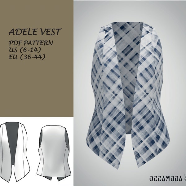 Vest Sewing Pdf Pattern, stylish waist coat, size(US 6-14)-EU (38-44) , Instant Download, Last Minute Style, Modern Vest, No Instruction