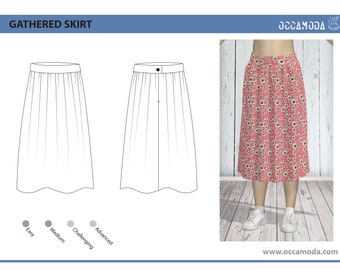 Basic Skirt, Gathered Skirt Pattern, Size(US 14&16 and 18)(UK 18,20 and 22) , Pdf Sewing Pattern, Plus Size , Basic Skirt, Print at Home