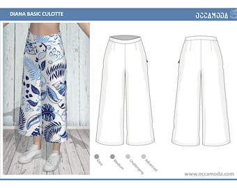 Pants Sewing Pattern, Diana Culottes Pants Size(US 14&16 and 18)(UK 18,20 and 22) , Pdf Sewing Pattern, Instant Download, Sewing Tutorial