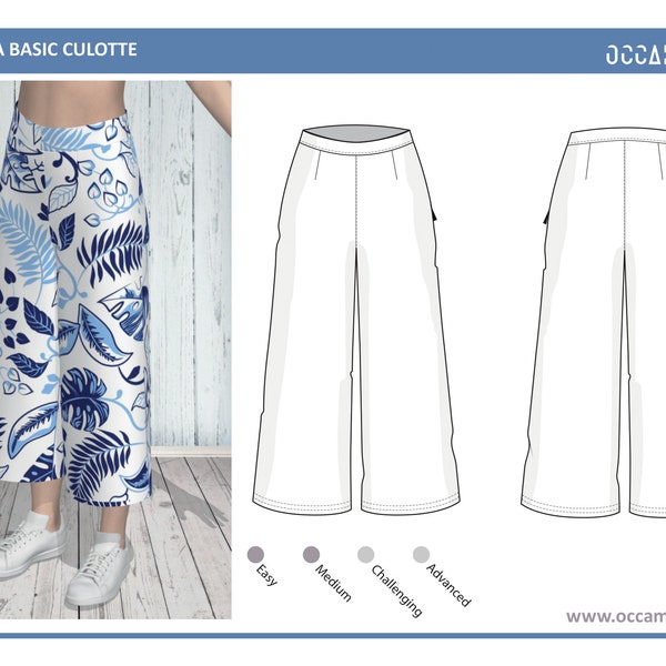 Culotte Pants Sewing Pattern, Diana Cropped Pants Size(US 4&6 and 8)(UK 8,10 and 12) , Pdf Sewing Pattern, Instant Download, Sewing Tutorial