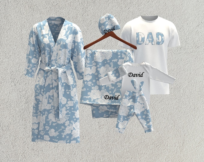 Featured listing image: boy coming home outfit, Blue boy Coming Home Set, Hospital Set, Maternity Robe,  Robe n Swaddle Hospital Set, boy Shower Gift