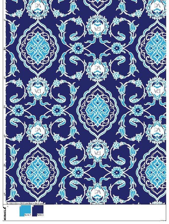 Blue Navy Tile Design Fabric by the Yard Couture Modern Etsy