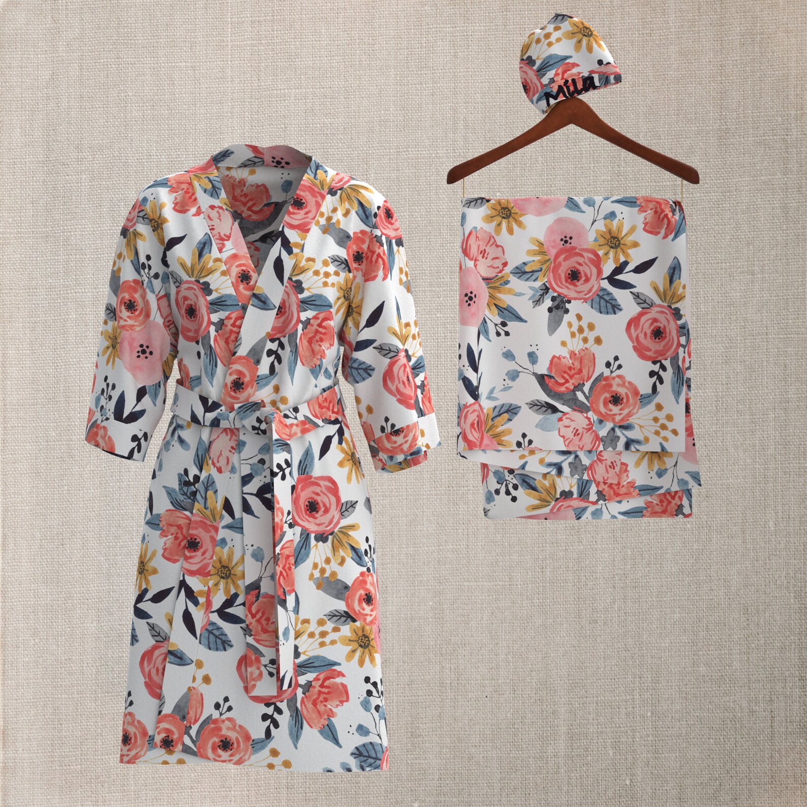 Floral Delivery Robe Swaddle Set Mommy and Daddy Matching Etsy