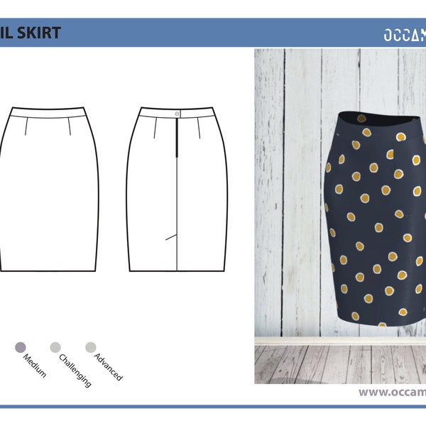 Pencil Skirt Pattern, Size(US 4&6 and 8) (UK 8,10 and 12) , Back Slit, Pdf Sewing Pattern, Instant Download, Sewing Tutorial, Print at Home