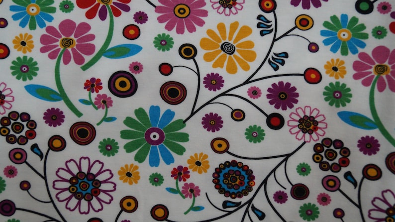 Jersey Fabric Cotton Fabric Fabric By the Yarn Floral Fabric Cotton Sewing Fabric Digital Print Stretch Fabric White Floral Fabric
