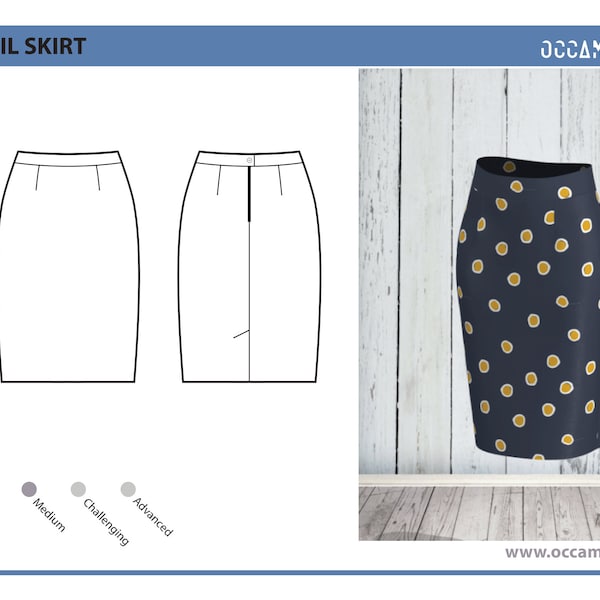 Pencil Skirt Pattern, Size(US 10&12 and 14)(UK 14,16 and 18), Pdf Sewing Pattern, Instant Download, Sewing Tutorial, Print at Home