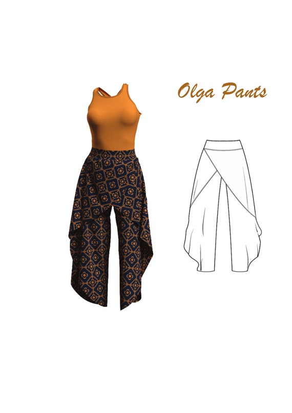 Palazzo Pants Sewing Pattern, Size 8 10 12, Instant Download Woman