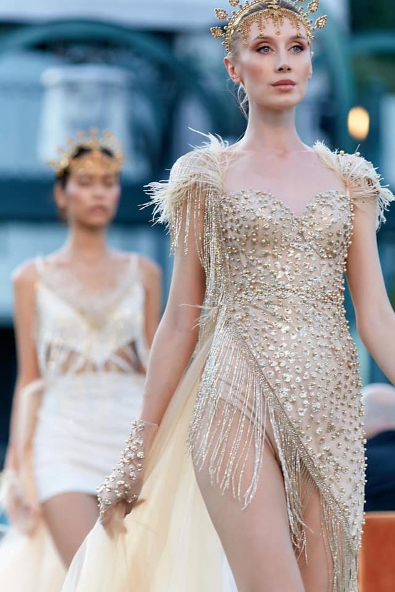 Prom Dresses Fabric Leopard Glitter Tulle Fabric Gold Glitter Lace Tulle with Pearls for Evening Gowns Bridal Tulle Gold Pearls Tulle