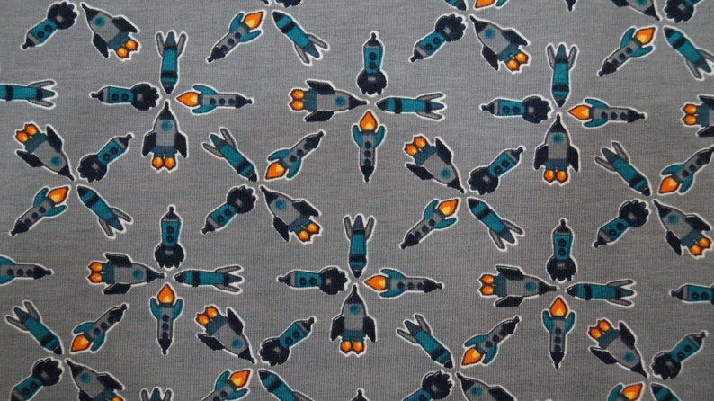 Cotton Fabric Sewing Grey Base Stretch Fabric Jersey Cotton Lycra Rocket Design Kids Fabric Grey Fabric Gray Rocket Jersey