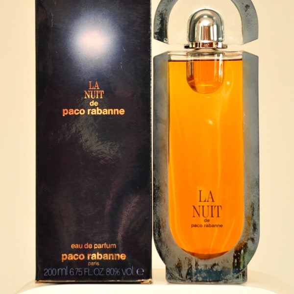 Paco Rabanne La Nuit de Paco Rabanne Eau de Parfum Edp 200ml 6.75 Fl. Oz. Splash No Spray Perfume for Woman  Rare Vintage Old 1985