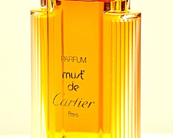 Cartier Must de Cartier, extracto de perfume (30 ml), botella Splash Cristal Veritas, perfume para mujer, raro, vintage, 1981