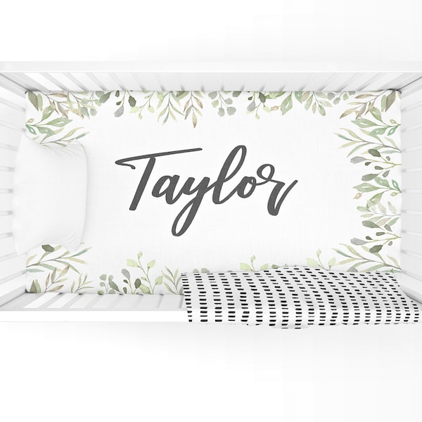 Personalized Fitted Crib Sheet Custom Nursery Stretchy Crib Sheets Personalized Farmhouse Customized Greenery Decor Baby Bedroom Decoration